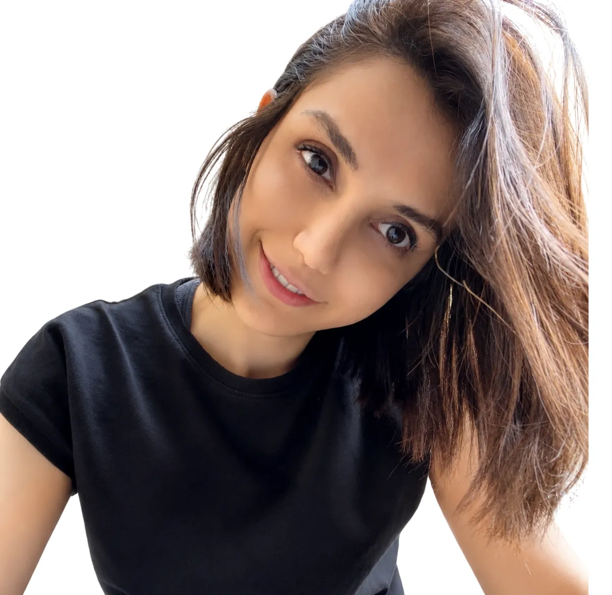 Portrait of Sheida Majidi, half illustrated and half photograph.